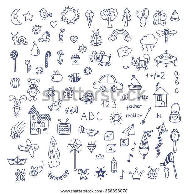 Set Hand Drawn Cute Doodles Doodle Stock Vector (Royalty Free ...