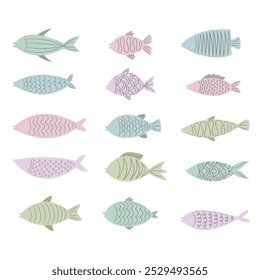 Set of hand drawn cute fish doodle vector