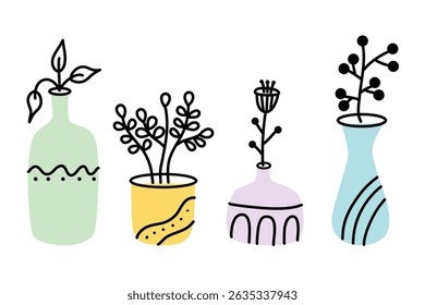 Conjunto de ilustración de flores lindas dibujadas a mano en estilo doodle. Conveniente para el arte del Clip, pegatinas, ilustración plana del diseño, etc