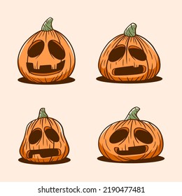Set of hand drawn cute halloween pumpkins vector illustration