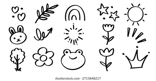 Set of hand drawn Cute kid theme Isolated Vector