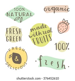 Set of hand drawn cute labels. It can be used for smoothie, juice packaging design
