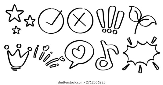 Set of hand drawn Cute line theme Isolated Vector