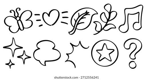 Set of hand drawn Cute line theme Isolated Vector