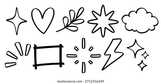 Set of hand drawn Cute line theme Isolated Vector
