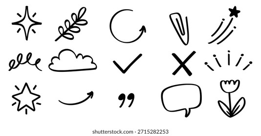 Conjunto de líneas lindas dibujadas a mano tema Vector aislado