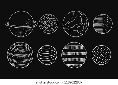 Set of hand drawn cute planets. 