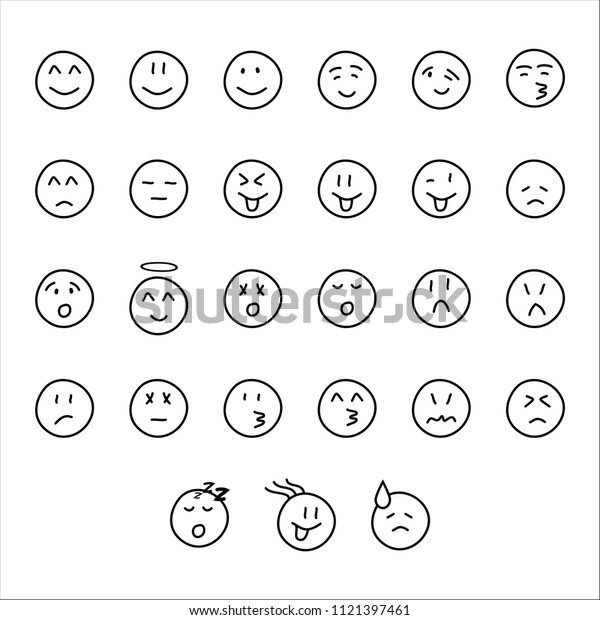 Set Hand Drawn Cute Smiley Faces Stock Vector (Royalty Free) 1121397461