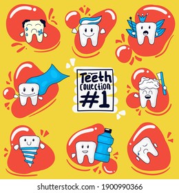 Set of hand drawn cute teeth expression