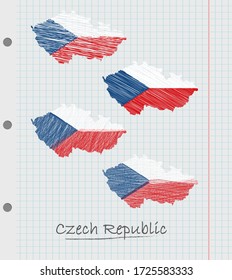 Handgezeichnete Karte der Tschechischen Republik mit der Flagge.