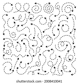 Set of hand drawn dashed arrows isolated on white background