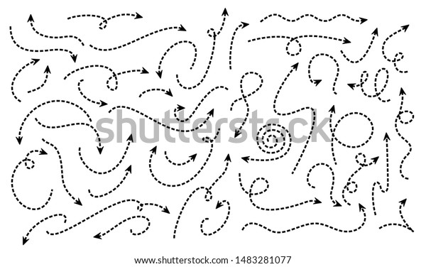 Set of hand drawn dashed arrows. Vector\
illustration. Isolated on white\
background.