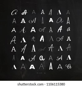 Set of hand drawn decoration symbols a for letters and invitation drawing on chalkboard background