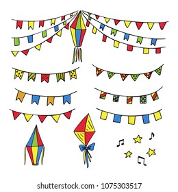 Set of hand drawn decorations. Garlands.Vector illustration.