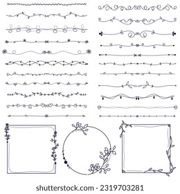 Conjunto de bordes decorativos dibujados a mano, divisores y elementos de diseño.