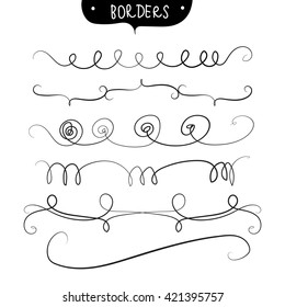 set of hand drawn decorative borders. set of doodles dividers.  vector design elements