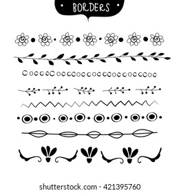 set of hand drawn decorative borders. set of linear dividers.  vector design elements