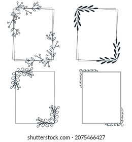 Set of hand drawn decorative botanical frames with leaves and twigs. Rectangular patterns from sheets, vector illustration. Deciduous outlines for invitation or greeting card.