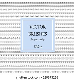 Set of hand drawn decorative brushes. Cute vector dividers, borders, ornaments for use in design. Ink illustration