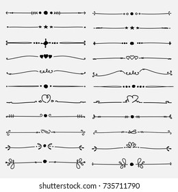 Set Of Hand Drawn Decorative Calligraphic Elements For Decoration. Handmade Vector Illustration.