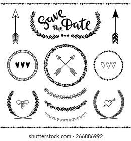 Set of hand drawn decorative design elements.