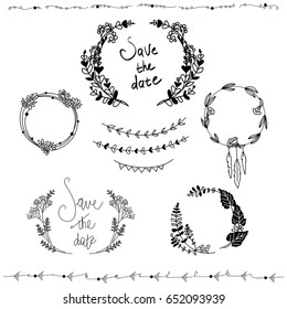 Set of hand drawn decorative design elements