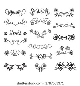 Set of hand drawn decorative divider. Flourish decor. Vector.