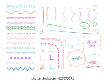 set of hand drawn decorative elements for greeting and invitation cards. text decoration. vector design elements