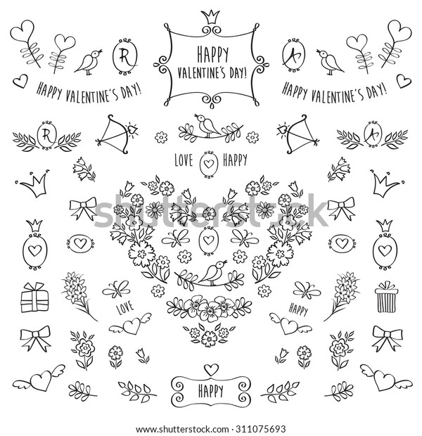 Set Hand Drawn Decorative Floral Elements Stock Vector Royalty Free