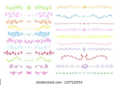 Set of hand drawn decorative multicolored elements with abstract patterns on isolation background. Colorful ornaments on white. Design for spiritual relaxation for adults. Vintage and retro style