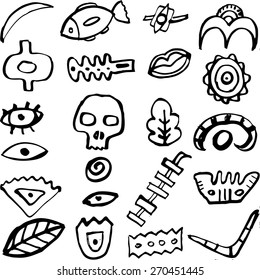 Set of hand drawn decorative primitive art elements 