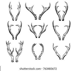 Deer Antlers Black Icons Set On Stock Vector (Royalty Free) 1031346937