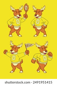 Set of Hand Drawn Deer Sport Mascot Vintage