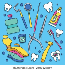 Set of hand drawn dentist element vector illustration