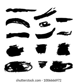 Set of hand drawn design elements. Vector collection of black ink abstract textures. Grunge ink pen - vector Brush Stroke. Distressed quill. Black Modern Textured pen Stroke.