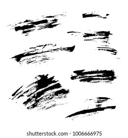 Set of hand drawn design elements. Vector collection of black ink abstract textures. Grunge ink pen - vector Brush Stroke. Distressed quill. Black Modern Textured pen Stroke.