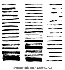 Set of hand drawn design elements. Vector collection of black ink abstract textures. Grunge ink pen - vector Brush Stroke. Distressed quill. Black Modern Textured pen Stroke. Vector illustration