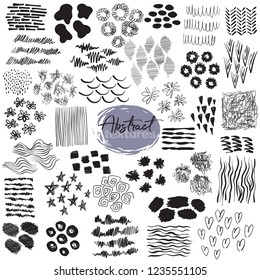 Set of hand drawn design elements. Vector collection of black ink abstract textures.