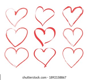 Set of hand drawn design elements for Valentine's Day. Drawn hearts. Vector illustration in a flat style.