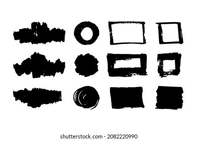 Set of hand drawn design elements. Artistic creative shapes. Collection of black paint, ink brush strokes. Vector illustration. Flat