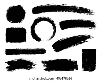 Set of hand drawn design elements. Set of black paint, ink brush strokes. Artistic creative shapes. Vector illustration.