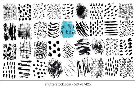 Set of hand drawn design elements. Vector collection of black ink abstract textures