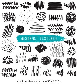 Set of hand drawn design elements. Vector collection of black ink abstract textures