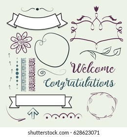 set of hand drawn design elements for greeting and invitation cards. page decoration. vector design elements