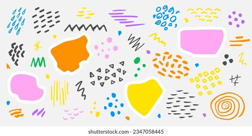 Set of hand drawn design elements.Various colorful shapes.Vector collection