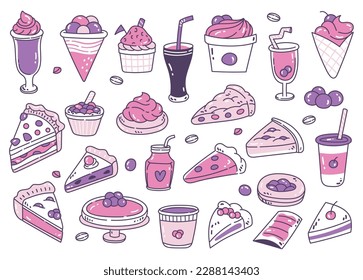 set of hand drawn desserts doodle design element