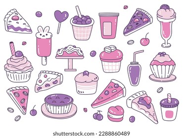 set of hand drawn desserts doodle design element