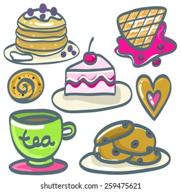 Set of hand drawn desserts. Vector illustration 