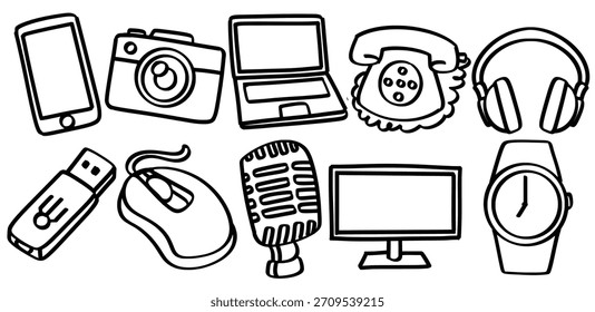 Conjunto de dispositivos dibujados a mano tema Vector aislado