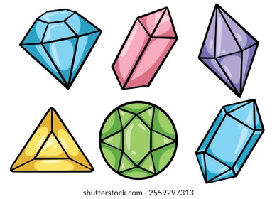 Set of Hand drawn diamond element collection Isolated Vector